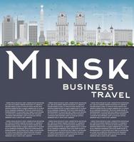 skyline di minsk con edifici grigi, cielo blu e riflessi. vettore
