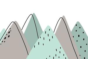 illustrazione vettoriale di montagna disegnata infantile in stile scandinavo. paesaggio di montagna, sole e uccelli. carta da parati per bambini. paesaggio di montagna, design della camera dei bambini, decorazione della parete.