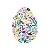 sagoma di uovo di Pasqua dai fiori. illustrazione vettoriale piatta disegnata a mano.