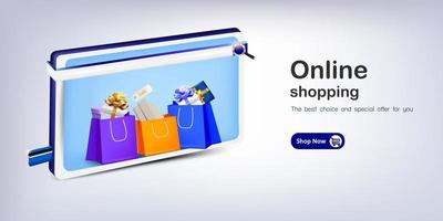 regalo con shopping bag e card per lo shopping online vettore