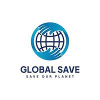 salva il logo globale salva il nostro pianeta. mani che abbracciano il logo della terra vettore