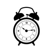 icona di illustrazione in bianco e nero della siluetta della sveglia su sfondo bianco isolato adatto per dispositivo di misurazione, avviso, icona dell'ora vettore