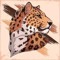 illustrazione della testa di leopardo persiano con occhi azzurri che guarda al suo fianco isolato su sfondo vintage vettore
