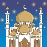 disegna a mano la moschea bianca e dorata di notte vettore