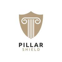 pilastro linea arte e scudo logo design vettoriale