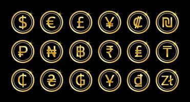 icone e simboli di valuta dorata del mondo. vettore