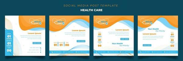 set di progettazione di modelli di post sui social media con sfondo astratto per la progettazione di assistenza sanitaria vettore