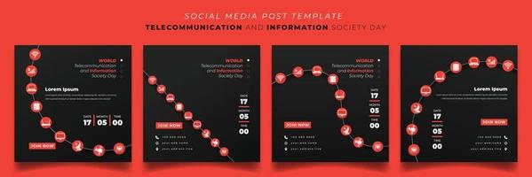 set di modelli di post sui social media per le telecomunicazioni e la società dell'informazione su sfondo quadrato vettore
