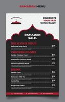 modello di menu ramadan nel mese del ramadan in bianco e nero con disegno di sfondo islamico linea rossa. vettore