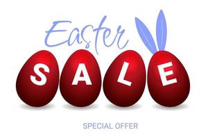 offerta speciale di vendita di Pasqua con le uova di Pasqua rosse su fondo bianco vettore