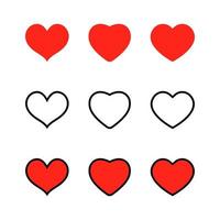 set di icone di cuore rosso. vettore di simbolo di linea d'amore