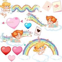 tema San Valentino con cupido e musica arcobaleno vettore