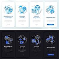dati sensibili modalità notte e giorno onboarding schermo dell'app mobile vettore