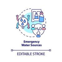 icona del concetto di fonti d'acqua di emergenza. contenitori di bevande astratta idea linea sottile illustrazione. disegno di contorno isolato. tratto modificabile. roboto-medium, una miriade di caratteri pro-grassetto utilizzati vettore