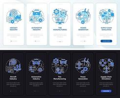 utilizzo del gemello digitale modalità notte e giorno onboarding dello schermo dell'app mobile. procedura dettagliata 5 passaggi pagine di istruzioni grafiche con concetti lineari. ui, ux, modello gui. sono stati utilizzati una miriade di caratteri normali in grassetto vettore