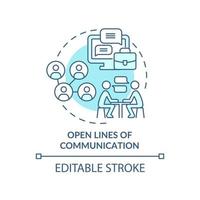 linee aperte di comunicazione icona del concetto turchese. discutere i problemi del team illustrazione al tratto sottile dell'idea astratta. disegno di contorno isolato. tratto modificabile. roboto-medium, una miriade di caratteri pro-grassetto utilizzati vettore