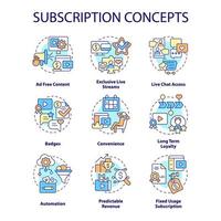 set di icone del concetto di abbonamento. account premium. illustrazioni a colori linea sottile idea modello di business. disegni di contorno isolati. tratto modificabile. roboto-medium, una miriade di caratteri pro-grassetto utilizzati vettore