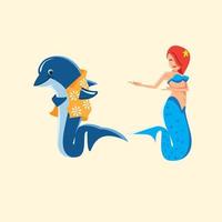 cartone animato delfino e sirena vettore