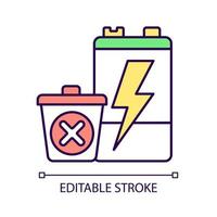 nessuna icona a colori RGB per lo smaltimento della batteria. prevenzione delle perdite di sostanze chimiche pericolose. divieto di discarica di rifiuti elettronici. riutilizzare vecchi accumulatori. illustrazione vettoriale isolata. semplice disegno a tratteggio pieno