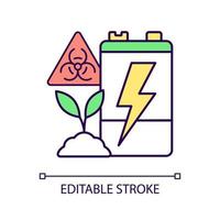icona colore rgb minaccia contaminazione del suolo batteria. inquinamento del suolo da metalli pesanti. danni da corrosione dell'accumulatore. discarica di rifiuti elettronici. illustrazione vettoriale isolata. semplice disegno a tratteggio pieno