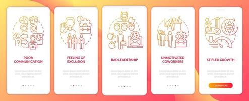 segni di ambiente di lavoro tossico gradiente rosso onboarding schermo dell'app mobile vettore