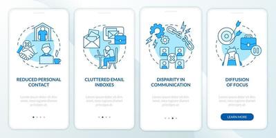 svantaggi della collaborazione online blu onboarding schermata dell'app mobile vettore