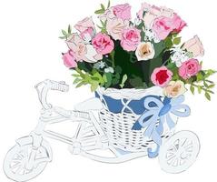 bicicletta con un cesto di rose vettore