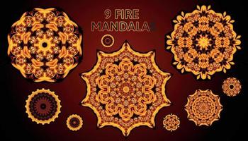 set di mandala color fuoco con effetti e gradienti vettore