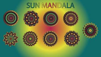 set di mandala del sole indiano con colori sfumati vettore