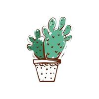 vaso con un cactus disegnato. Home decor. illustrazione vettoriale. vettore