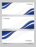 set di semplici modelli di banner astratti vettoriali. modello di design moderno a strisce blu, bianche e grigie adatto per web, pubblicità, volantini, poster con 3 diverse varianti. vettore