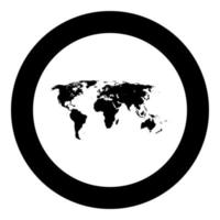 icona nera della mappa del mondo nell'illustrazione del vettore del cerchio