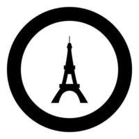 icona della torre eiffel colore nero in cerchio vettore