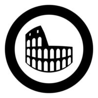 icona nera del Colosseo in cerchio vettore