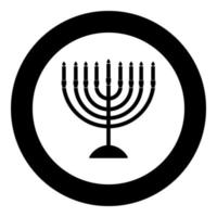 menorah per hanukkah icona colore nero in cerchio vettore