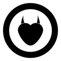 cuore con icona di corno del diavolo colore nero in cerchio vettore