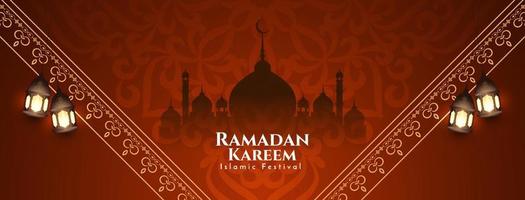 bandiera di saluto del festival islamico del ramadan kareem con la moschea vettore