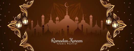 banner di saluto del festival islamico religioso ramadan kareem con moschea vettore