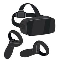 occhiali per realtà virtuale e un joystick isolato su sfondo bianco, illustrazione vettoriale a colori