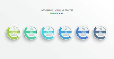 elementi astratti del modello di infografica grafico con etichetta, cerchi integrati. concetto di affari con 6 opzioni. per contenuto, diagramma, diagramma di flusso, passaggi, parti, infografiche della sequenza temporale, layout del flusso di lavoro. vettore