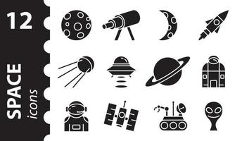 icone spaziali. galassia, pianeta. set di icone vettoriali glifo nero.