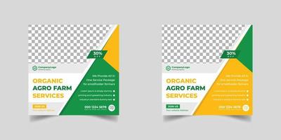 agricoltura servizi di agricoltura o tosaerba servizio di giardinaggio banner post sui social media e modello di copertina o agro farm, agricoltura, agricoltura, azienda agricola biologica vettore