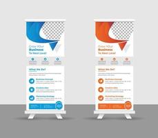 business roll up banner stand modello design, moderni supporti portatili layout banner roll-up aziendale, pull up, illustrazione vettoriale, volantino aziendale, brochure, banner aziendale vettore