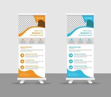 business roll up banner stand modello design, moderni supporti portatili layout banner roll-up aziendale, pull up, illustrazione vettoriale, volantino aziendale, brochure, banner aziendale vettore