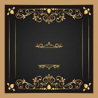 bordo ornamento floreale vintage, elemento decorativo disegnato a mano, illustrazione vettoriale di cornice floreale oro con sfondo nero, modello di design retrò per carte di decorazione pagina, matrimonio, banner