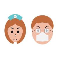 faccia del medico e dell'infermiere, il medico indossa un'illustrazione vettoriale della maschera medica