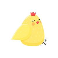 illustrazione di pulcino divertente. adorabile uccello giallo con corona. isolato su bianco illustrazione vettoriale. vettore