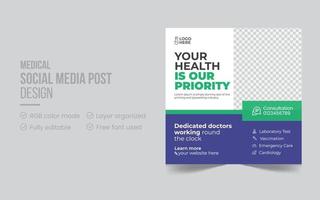 moderno ospedale medico post sui social media o modello di progettazione di banner web. banner web quadrato promozionale creativo per il download di ospedali e cliniche pro vettore