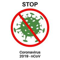 fermare il concetto di coronavirus, modello astratto di ceppo virale nuovo coronavirus 2019ncov è barrato con un segnale di stop rosso.