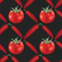 peperoncino rosso e pomodoro disegnano a mano la verdura senza cuciture vettore